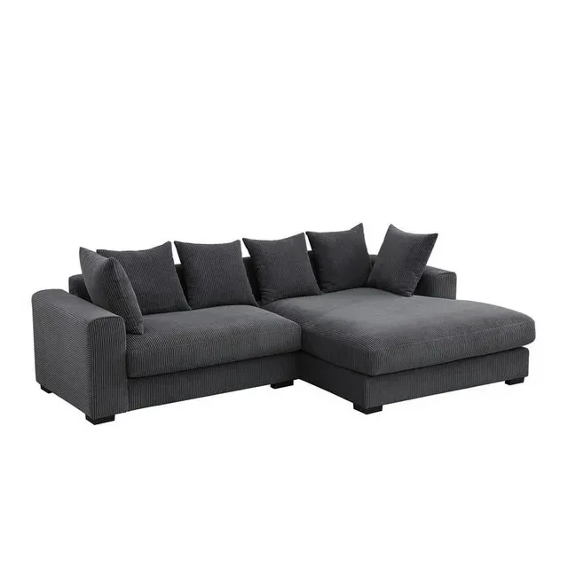 3 - Piece Upholstered Corduroy Sectional Sofa with Chaise- Dark Gray