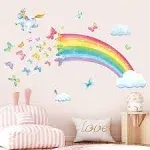 decalmile Rainbow Wall Decals Unicorn Rainbow Butterflies Clouds Wall Stickers Baby Nursery Girls Bedroom Daycare Wall Decor Gifts for Girls