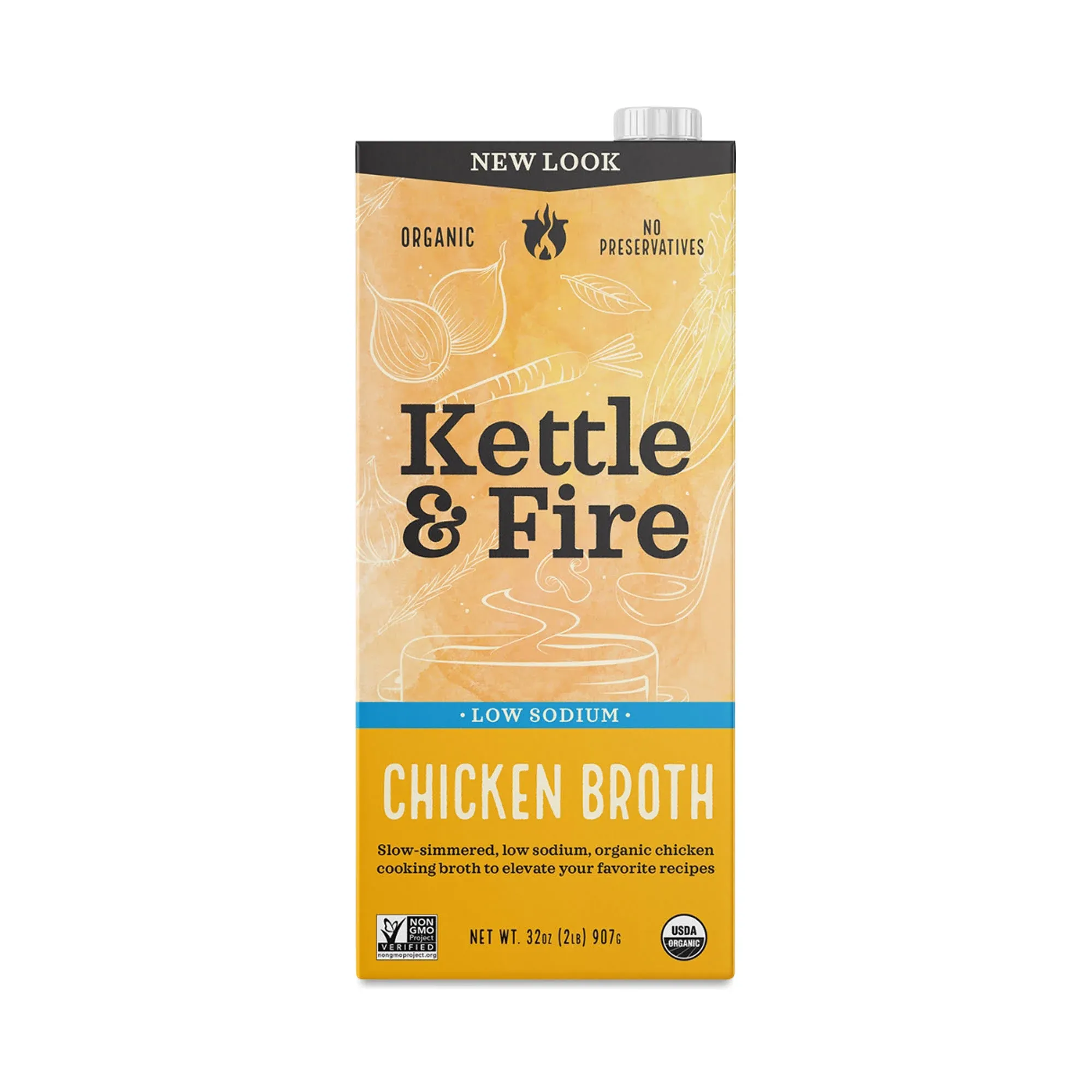 Kettle & Fire Broth, Low Sodium, Chicken - 32 oz