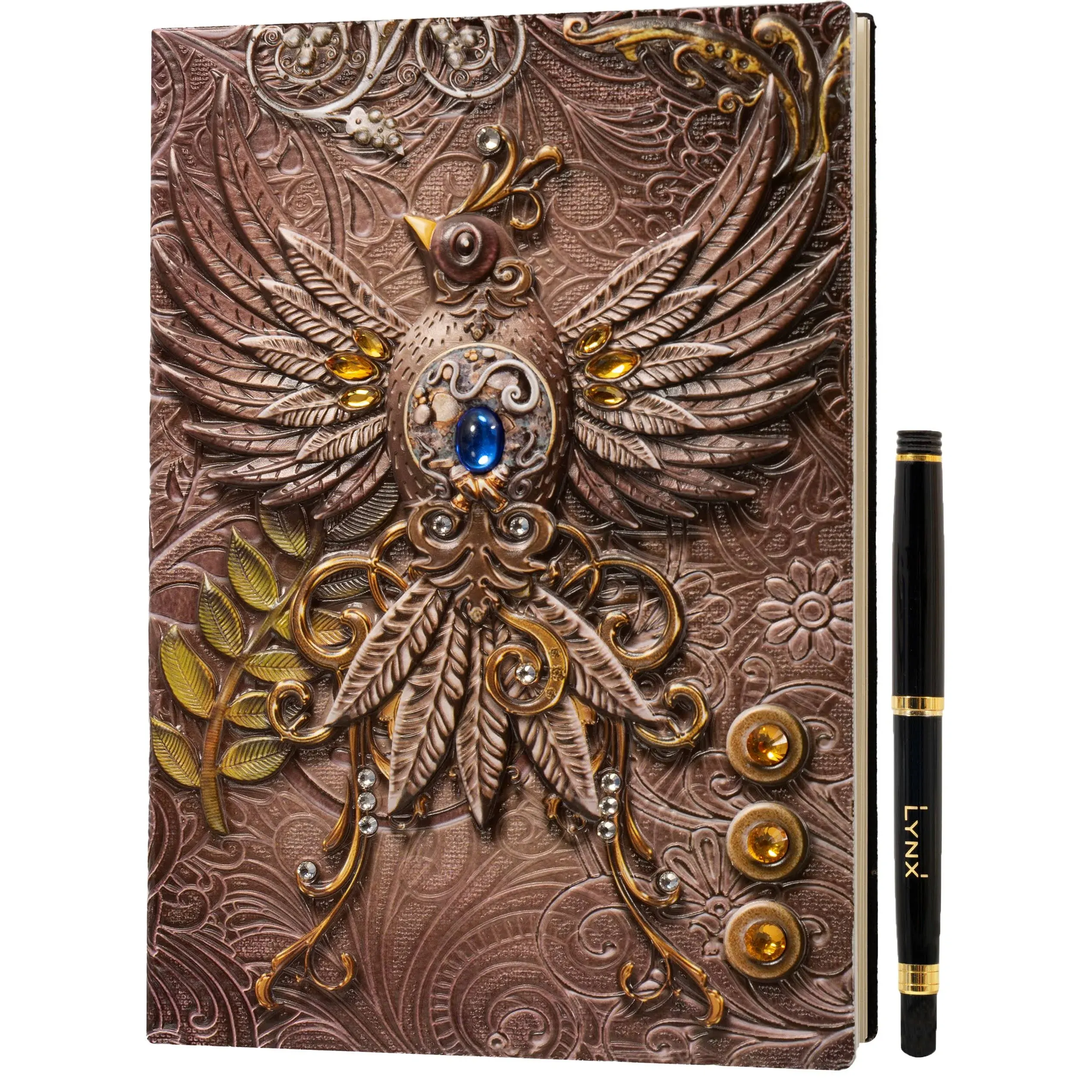 Lynx DND Notebook / Journal, Unique 200 Page Book with 3D Pink Phoenix Embossed Faux Leather Cover with Pen- Ideal for Dungeons & DRA