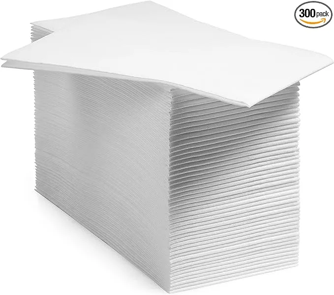 300-Pack BloominGoods Disposable Bathroom Napkins | Single-Use Classic Lite Linen-Feel Guest Towels, Made in USA | Cloth-Like Hand Towels, White, 12