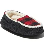 Dearfoams Kid&#039;s Unisex Hunter Felted Microwool and Plaid Moccasin House Shoe