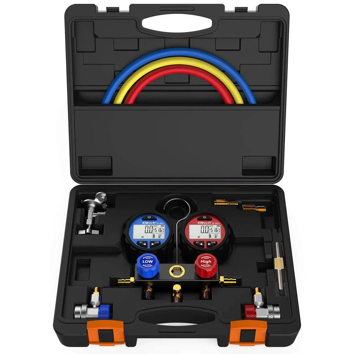 Elitech DMG-3 HVAC Manifold Gauge Set 2 Way with Hoses Coupler & Carrying Case