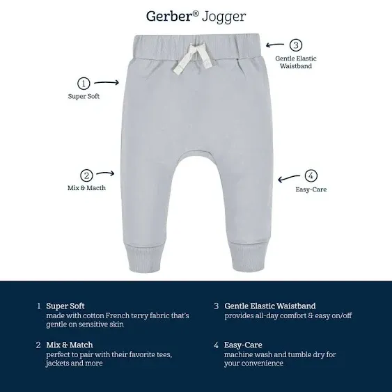 Gerber Baby Boys' Toddler 3-Pack Jogger Pants