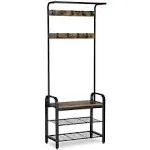 VASAGLE Industrial Coat Rack Shoe Bench, Hall Tree Entryway Storage Shelf