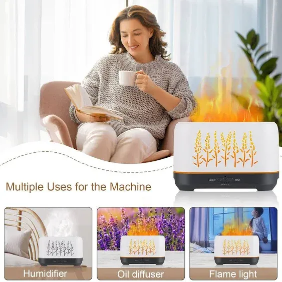 NEWYID Essential Oil Diffuser 240ml Ultrasonic Flame Oil Diffuser 3 Mist Mode 4 Timer Up to 12H of Continuous Aroma Waterless