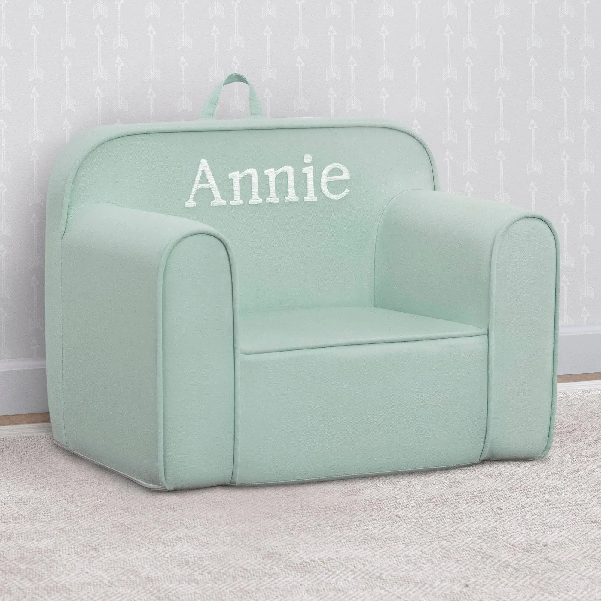 Delta Children Personalized Cozee Chair - Customize with Name – Foam Kids Chair for Ages 18 Months and Up, Sage