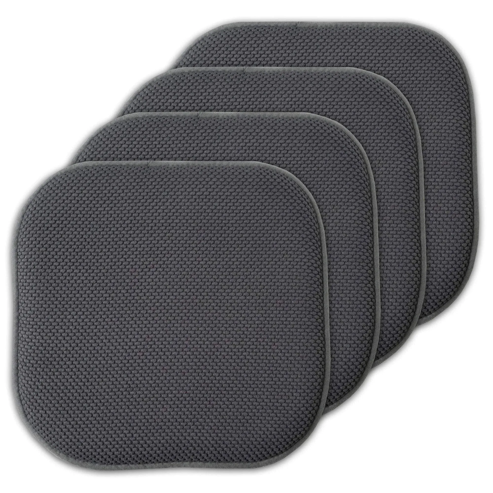 Sweet Home Collection 4 Pack Memory Foam Honeycomb Nonslip Back 16 inch x16 inch Chair/Seat Cushion Pad, Gray