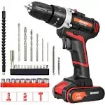 Cordless Drill, Screwdriver Impact Power Tools 21V Lithium Battery 3/8inch Keyless Chuck Led Light 2 Speed Driver