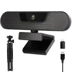 4K Webcam, Computer Camera with 4 Noise-canceling Microphones for Computer/Laptop/Mac, Privacy Cover and Tripod, Work with Video Conference, Live Streaming, Gaming, Video Calls, Zoom