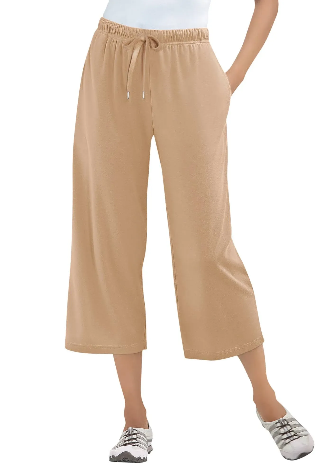 Woman Within Women's Plus Size Petite Sport Knit Capri Pant - M, New Khaki