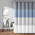 72"x72" Ombre Yarn Dyed Eco Friendly Recycled Cotton Shower Curtain Navy - Lush Décor: Bathroom Accessory, Buttonhole Top