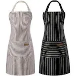 Tosewever 2 Pieces Kitchen Cooking Aprons, Cotton Polyester Blend Adjustable Bib Aprons with 2 Pockets for Women Men Chef Chef (Black/Brown Stripes, 2)