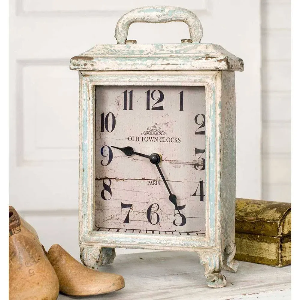 CTW Home Collection Antiqued-Whitewash- Metal Parisian Carriage Clock