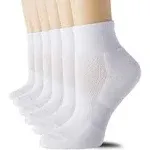 CELERSPORT 6 Pack Women's Ankle Socks with Cushion, Sport Athletic Running Socks, 6 Pair White, Medium