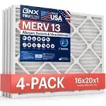 BNX TruFilter 16x20x1 Air Filter MERV 13 (4-Pack) - Made in USA - Electrostatic Pleated Air Conditioner HVAC AC Furnace Filters for Allergies,