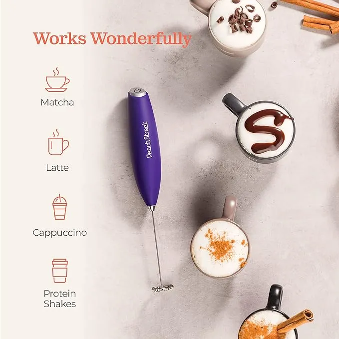 Powerful Handheld Milk Frother, Mini Milk Foamer, Battery Operated (Not included) Stainless Steel Drink Mixer for Coffee, Lattes, Cappuccino, Frappe, Matcha, Hot Chocolate.