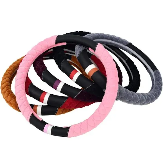 Cxtiy Universal Car Steering Wheel Cover Fluffy Winter Plush Steering Wheel Cover (A-Black)