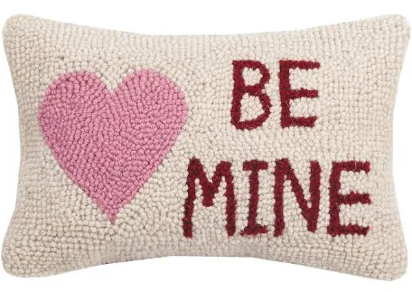 Be Mine Heart Hook Wool and Cotton Pillow, 8 X 12, Peking Handicraft ~ Valentine