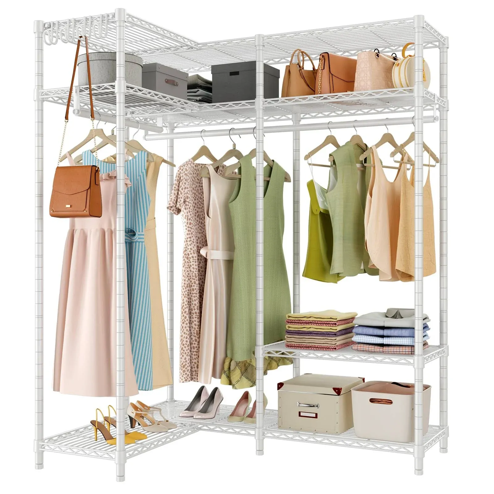 VIPEK L30 Corner Closet System L Shaped Garment Rack, L Corner Clothes Rack Freestanding Portable Wardrobe Closet, White