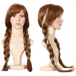 Anogol Hair Cap+ Pigtail Princess Wig for Women Braided Brown Cosplay Wig Brown Highlighted Braids Women Brown Hair Wig for Princess Costume Cosplay Party Princess Wig for Halloween Christmas