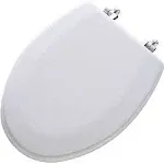 MAYFAIR 1844BNA 000 Toilet Seat with Brushed Nickel Hinges will Never Come Loose, ELONGATE, White - Brushed Nickel