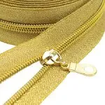 MebuZip 5 Gold Metallic Nylon Coil Zippers by The Yard Bulk Coil Zipper Roll 10 Yards with 25pcs Pulls for DIY Sewing Craft Bags