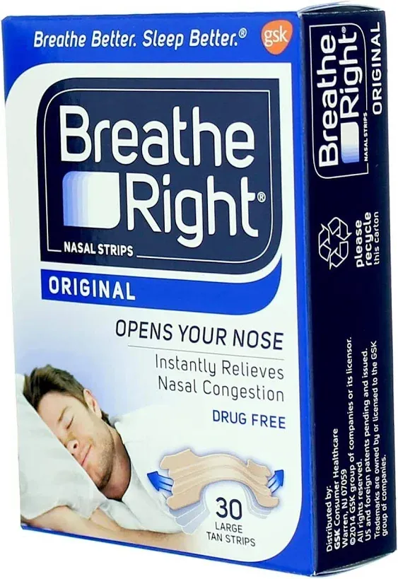 Breathe Right Original Large Tan Nasal Strips, 30 Count (pack Of 3)