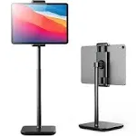 Adjustable iPad Stand with 21" Height Extension, 360° Swivel Tablet Holder for Desk, Surface Pro Stand, Portable Monitor Stand Compatibility with 4.7-15.6" Tablets and Smartphones, Display - Black