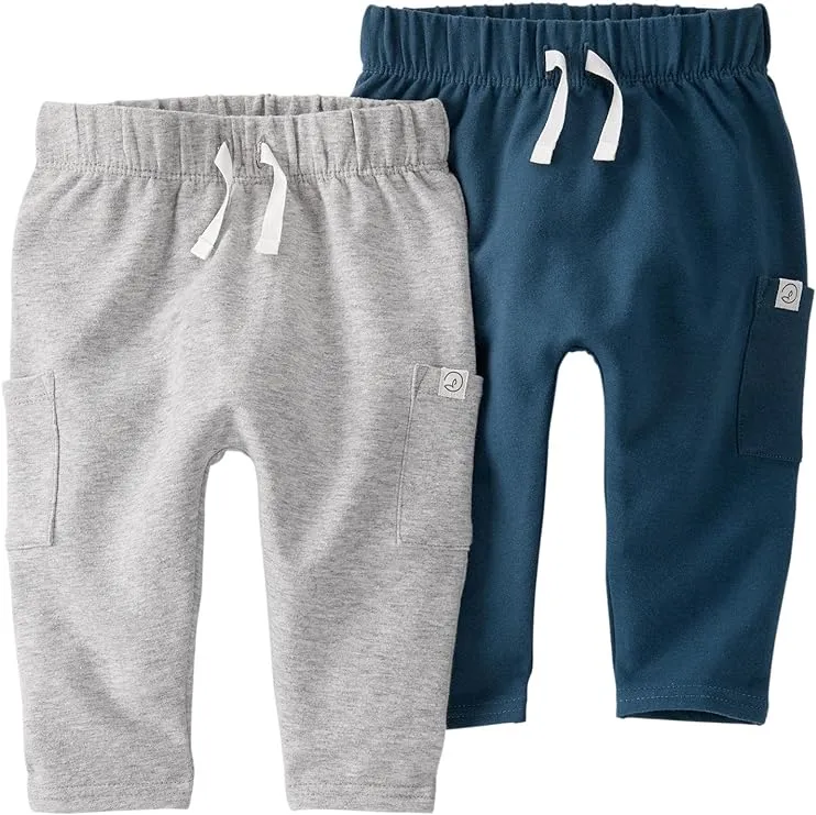 Little Planet Baby 2-Pack Organic Cotton Sweatpants Baby Size 12M Gray, Blue