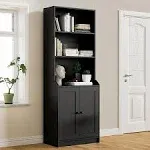 Cozy Castle 75 Inch Tall Bookcase with Doors, Modern Floor Standing 5-Tier Bookshelf with Storage Cabinet and Adjustable Shelves for Living Room, Office, Bedroom 27.6" W x 15.7" D x 75.6" H, Oak