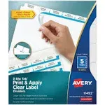 Avery 5 Big Tab Dividers for 3 Ring Binder, Easy Print & Apply Clear Label Strip, Index Maker Customizable White Tabs, 5 Sets (11492)