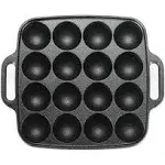 COMMERCIAL CHEF Cast Iron Cookware Aebleskiver Pan with 16 Cake Pop Mold Openings, Cast Iron Donut Pan for Baking with Handles, Enameled Cast Iron with Even Heat Retention