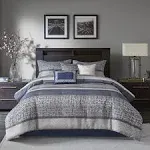 Madison Park - Rhapsody 7 Piece Jacquard Comforter Set - Queen - Navy