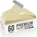 Metronic Ivory Velvet Hangers 60 Pack, Premium Clothes Hangers Non-Slip Felt Hangers, Sturdy Ivory Hangers Heavy Duty Coat Hangers, Durable Suit