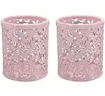 CTKcom 2 Pack Hollow Rose Flower Pattern Metal Pen Pencil Pot Cup Holder Desk Container Organizer,2 Pieces,Pink