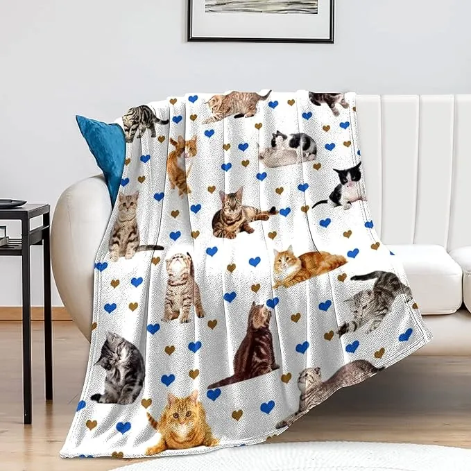 Cute Cat Blanket Super Soft Flannel Fleece Throw Blankets Kids Adults for Bed...