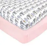 Hudson Baby Cotton Fitted Crib Sheet Pink Safari / One Size