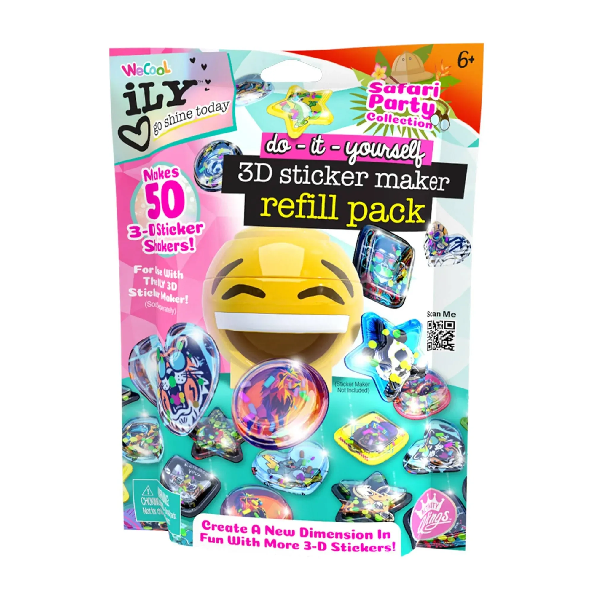 3D Sticker Maker Kit for Girls and Boys, DIY Arts and Crafts Fun for Ages 6+, Creative Toy Gift Set Includes 50+ Custom Refills- Safari Party Pack | ILY