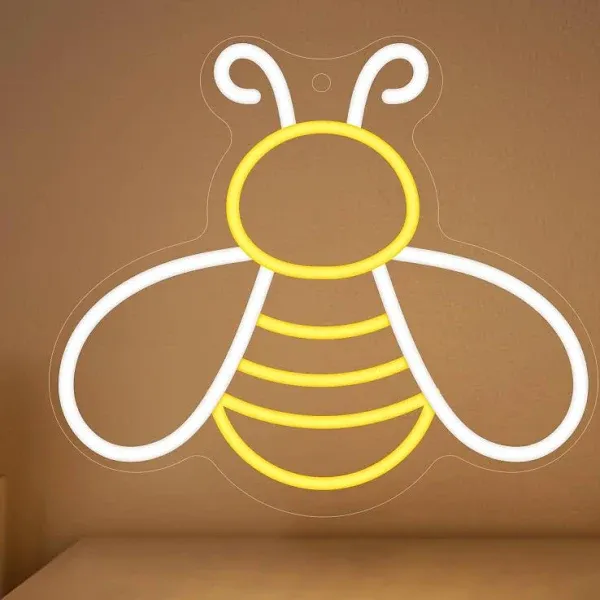 Bee Neon Sign - Dimmable Honey Neon Light Wall Decor, Birthday Party Decorations for Home, Patio, Garden, Bars, Hotels, Stores - Gift for Friends, Family, and Kids