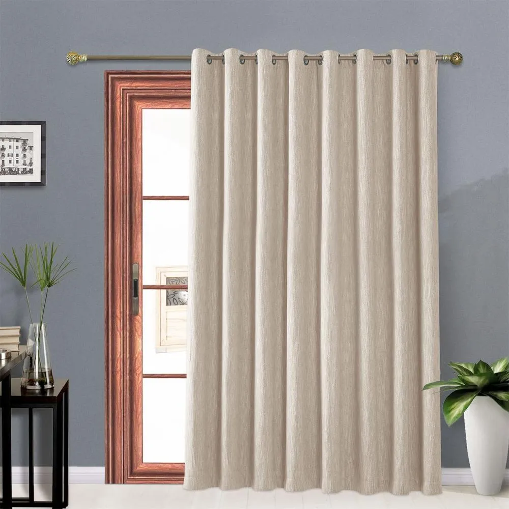 Melodieux Elegant Cotton Wide Blackout Curtain for Sliding Glass Door Living Room Divider Grommet Drapes, 100 by 84 Inch, Beige