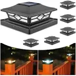 VOLISUN Solar Post Cap Lights: 6 - Pack Outdoor Post Light for White/Black 4x4 Vinyl Fence Deck - Dock 4x4/6x6 Wooden Post 2 Color Modes Waterproof 21149ZM