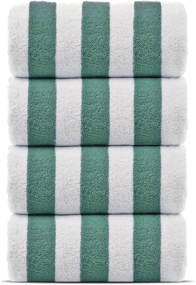 Towel Bazaar 100% Cotton Cabana Striped Pool Beach Towels - 30'' by 60'' Large Pool Beach Towels (Sea Green-White - 4-Pack)