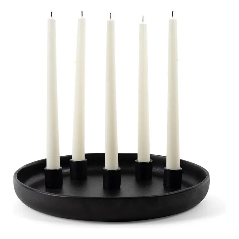 Black Candlestick Holders - Large Ceramic Black Taper Candle Holder w/ 12” Round Base & 5 Holders – Advent Wreath Candle Holder, adornos de Navidad