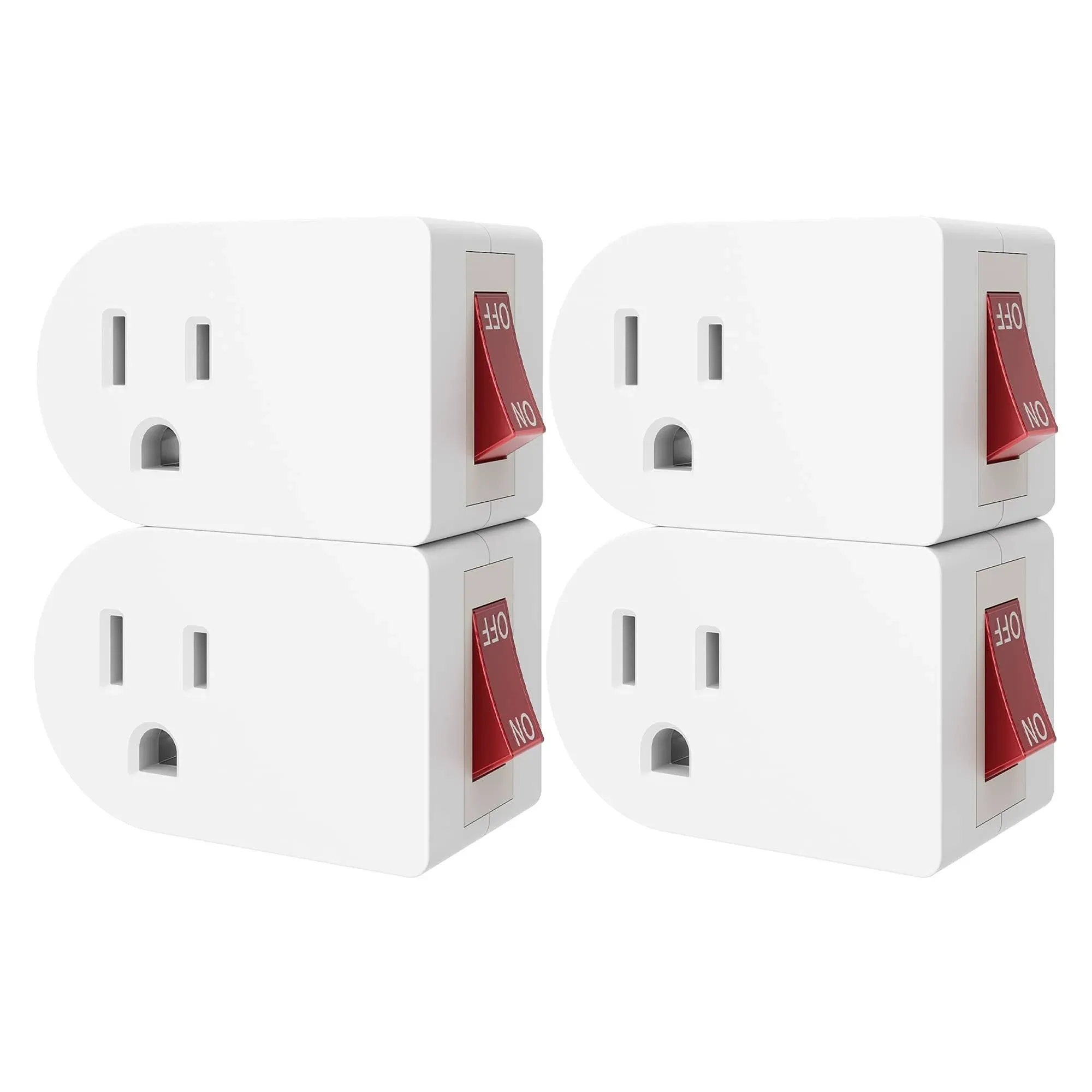 Oviitech 4 Pack Grounded Outlet Wall Tap Adapter with On/Off Power Switch，Single Outlet with Switch in White