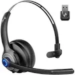 Wireless Headset with Microphone - Bluetooth V5.2 Headphones with USB Dongle & Mic Mute for PC/Computer/Laptop/Call Center/Zoom/Online Class/Trucker - Bluetooth Headset, Black, EH06U