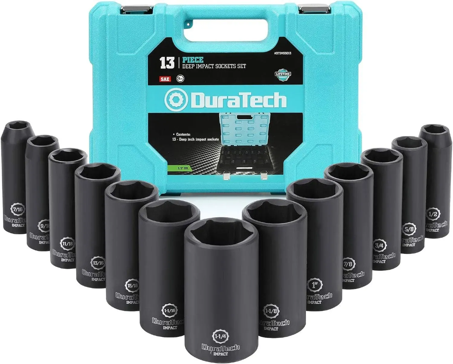 DURATECH 12PC 1/2&#034; Dr Impact Socket Set Sockets Swivel Adapter Extension Bar SAE