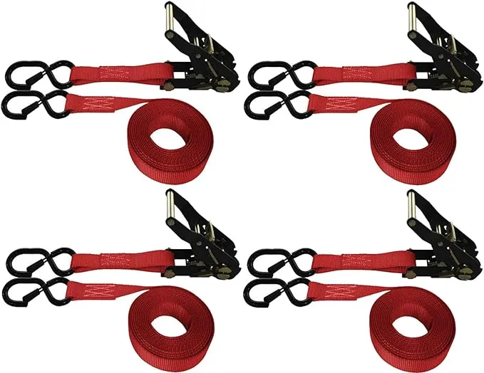 4 Pack POWERSPORT Ratchet S-Hook W/Keeper Straps (8 FT, Pink)