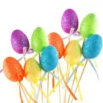 Bstaofy 20pcs Glitter Easter Egg Plant Picks Foam Crafts 7.5inch, Colorful 