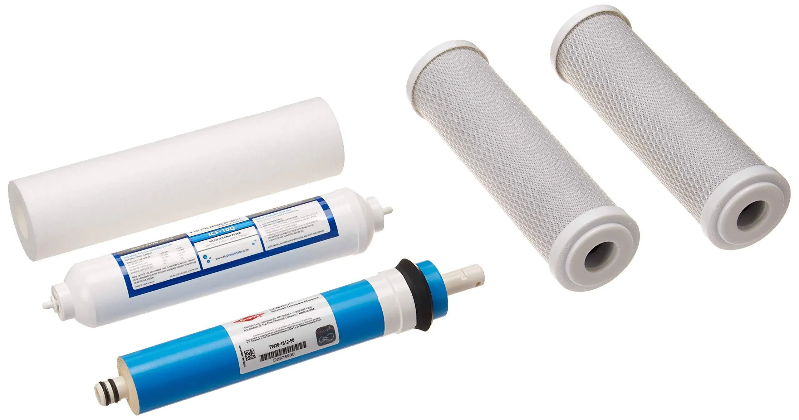 Filmtec 5-Stage-50F Reverse Osmosis Replacement Filter Set 5 Pcs W 50 gpd Membrane, 9.75"x2.5" White